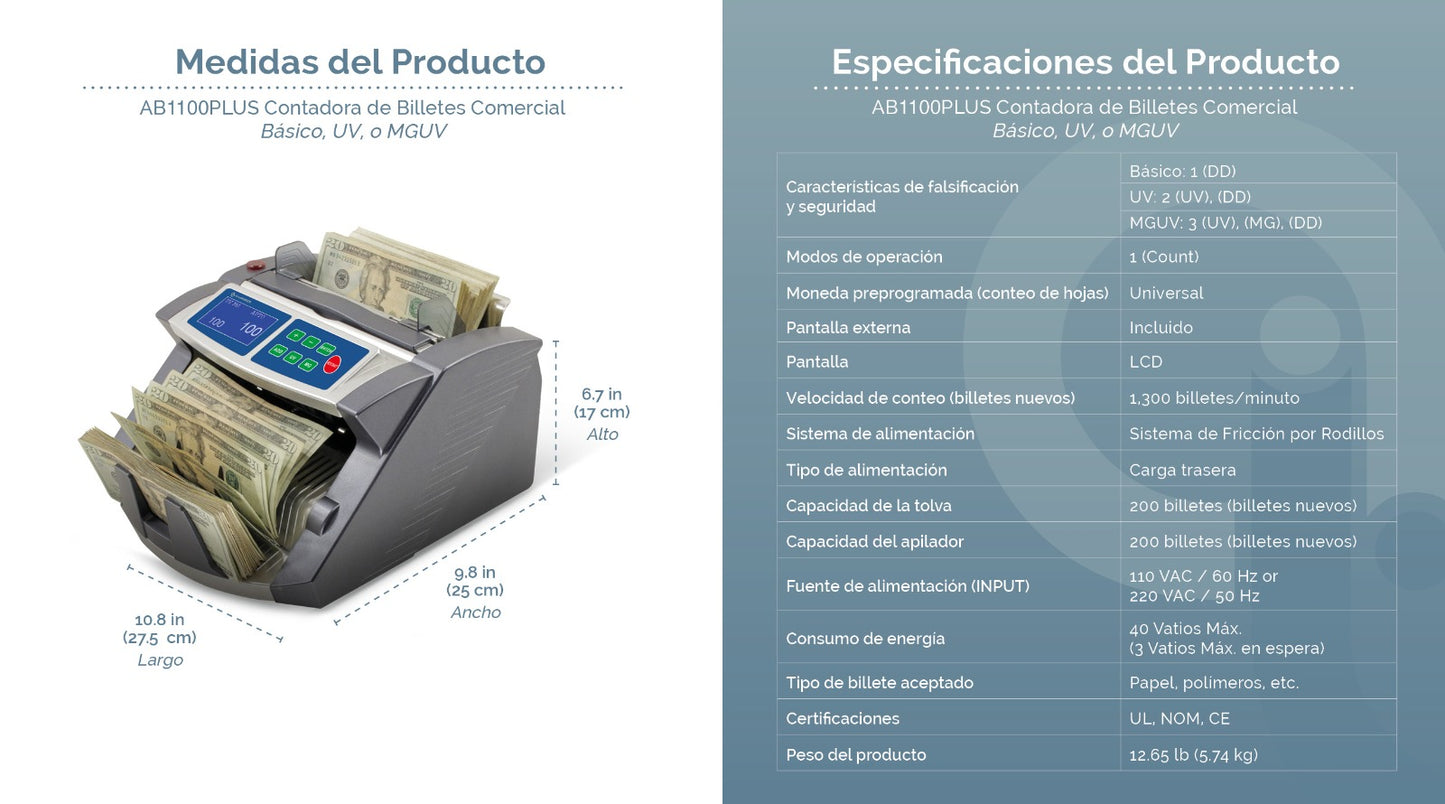 .webp Contadora AB1100 MGUV especificaciones en español