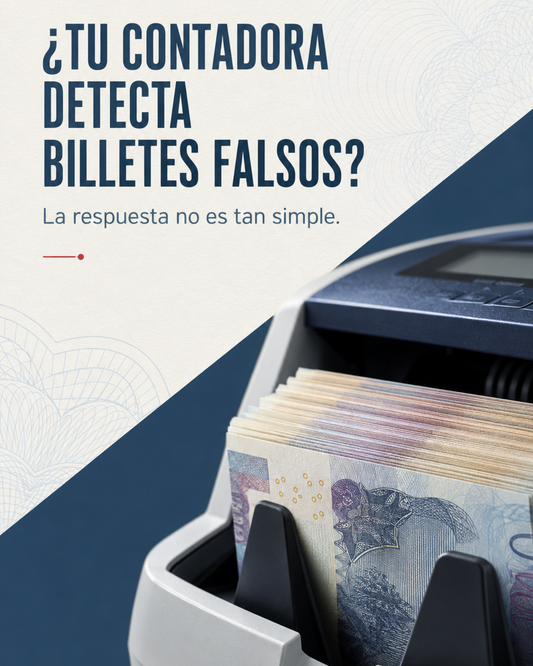 Cierre de caja con contadora de billetes y detector de billetes falsos AccuBANKER México