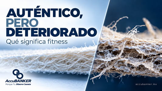 Papel intacto y desgastado en una composición editorial sobre clasificación fitness y estado físico de los billetes.