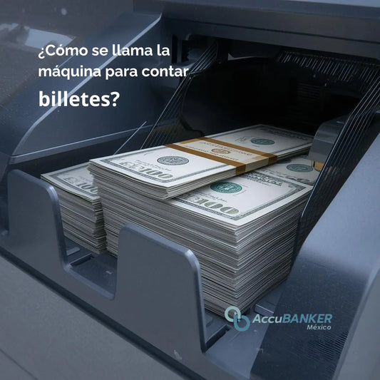 Contadora de billetes AccuBANKER contando billetes para evitar recibir un billete falso en el negocio.