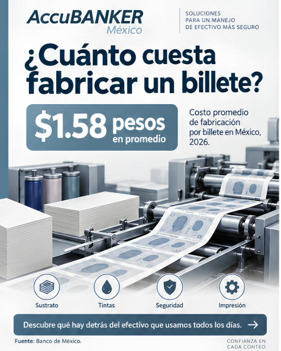 Banco de México informa que el costo promedio de fabricación por billete en 2026 es de $1.58 pesos.