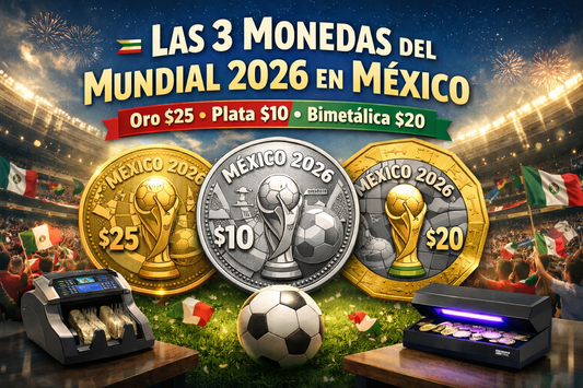 Las 3 monedas del Mundial 2026 en México: oro $25, plata $10 y bimetálica $20