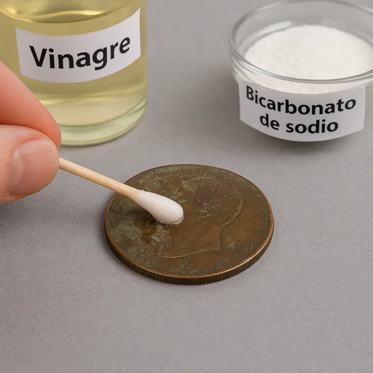  Moneda antigua oxidada en primer plano, ejemplo de conservación y limpieza