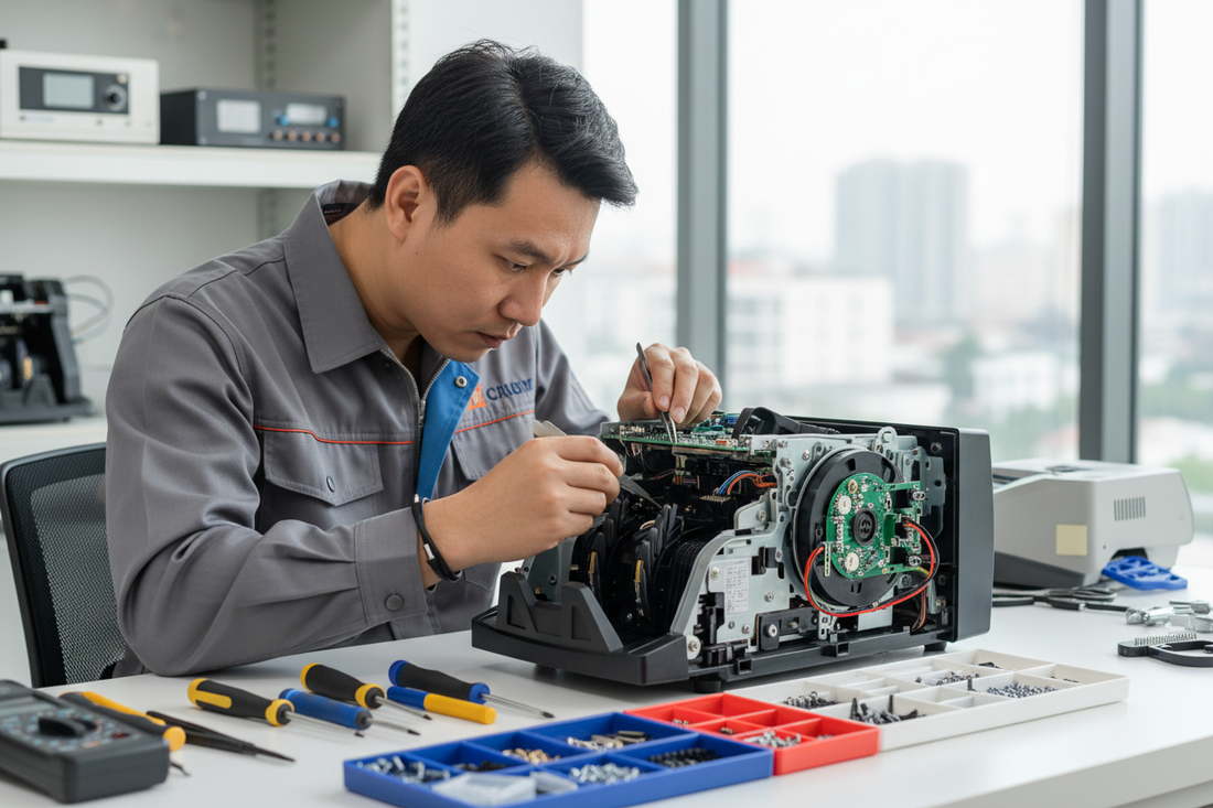 Servicio técnico de contadora de billetes en CDMX revisando billetes de peso mexicano en AccuBANKER México.