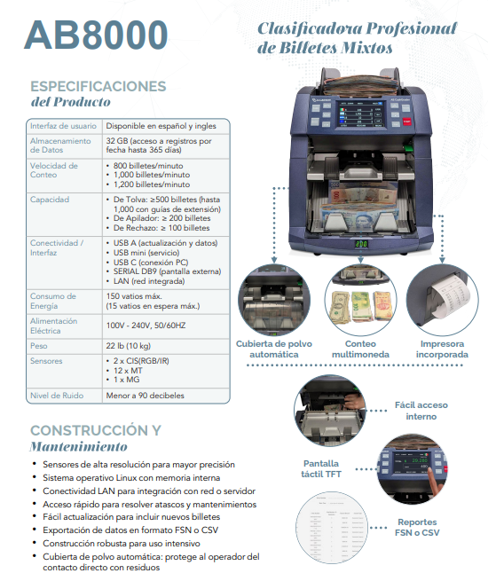 Contadora fitness de Billetes Mixtos AB8000 AccuBANKER